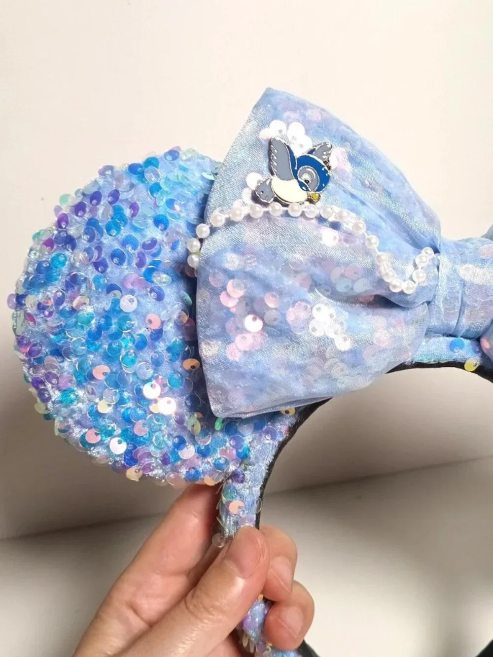 Custom made Cinderella Blue Sequin Minnie Mouse Ears Headband Disney